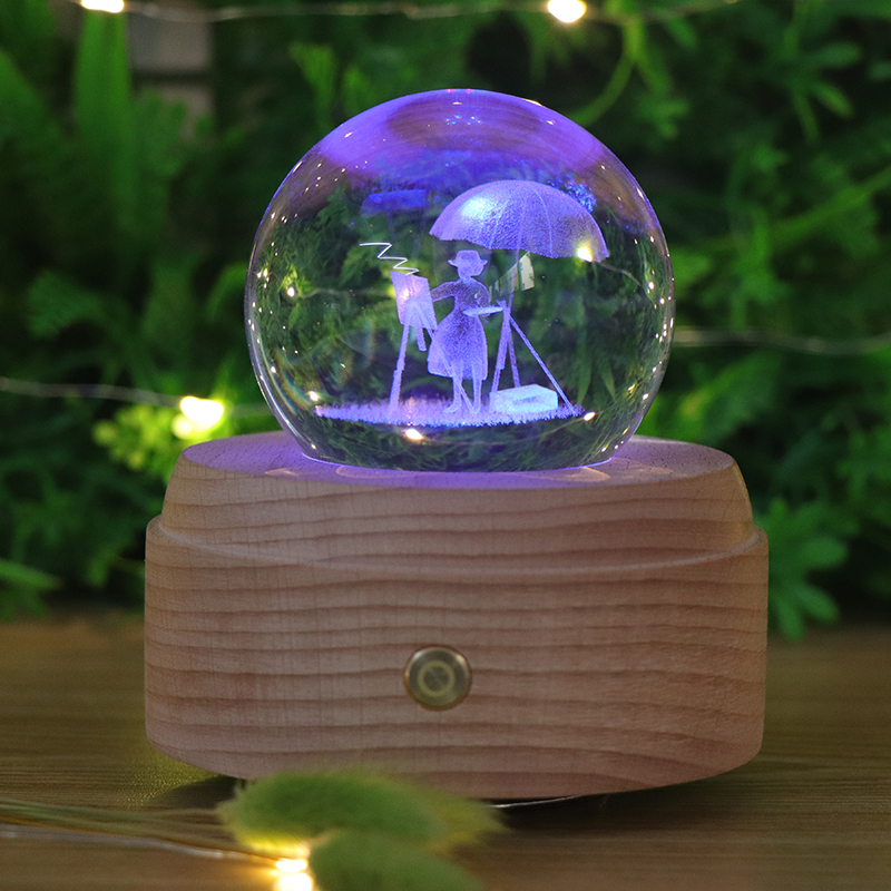 RGB Crystal Ball Night Light with Music Box