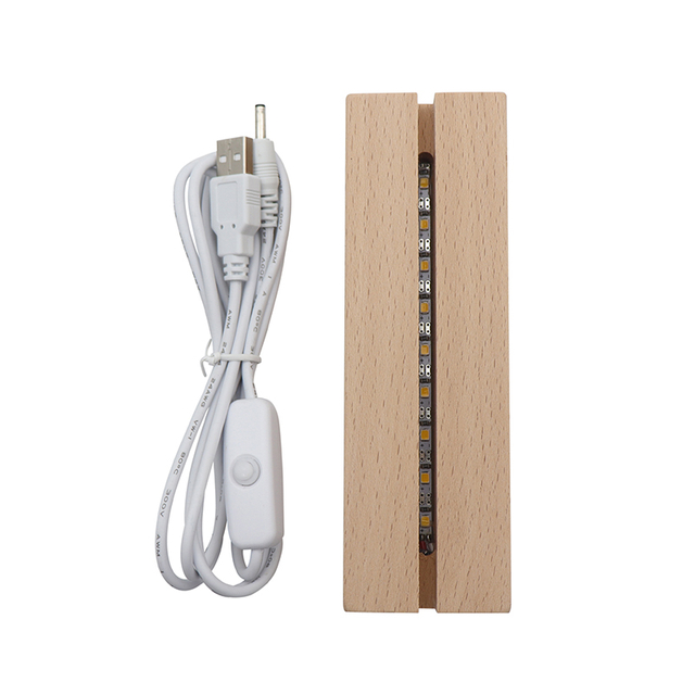 Rectangle Wood Light Base LED Night Light Stand con cable de interruptor USB
