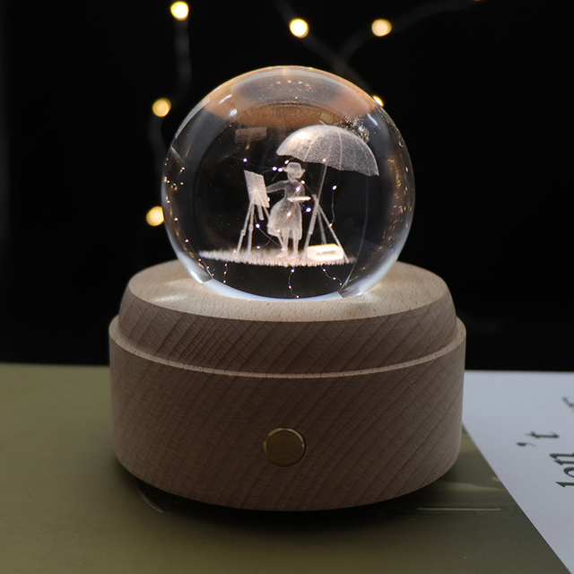 Lámpara de noche de cristal 3D incesable con caja de música