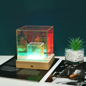 USB Lámpara acrílica holográfica 3D recarga recargable con base de madera