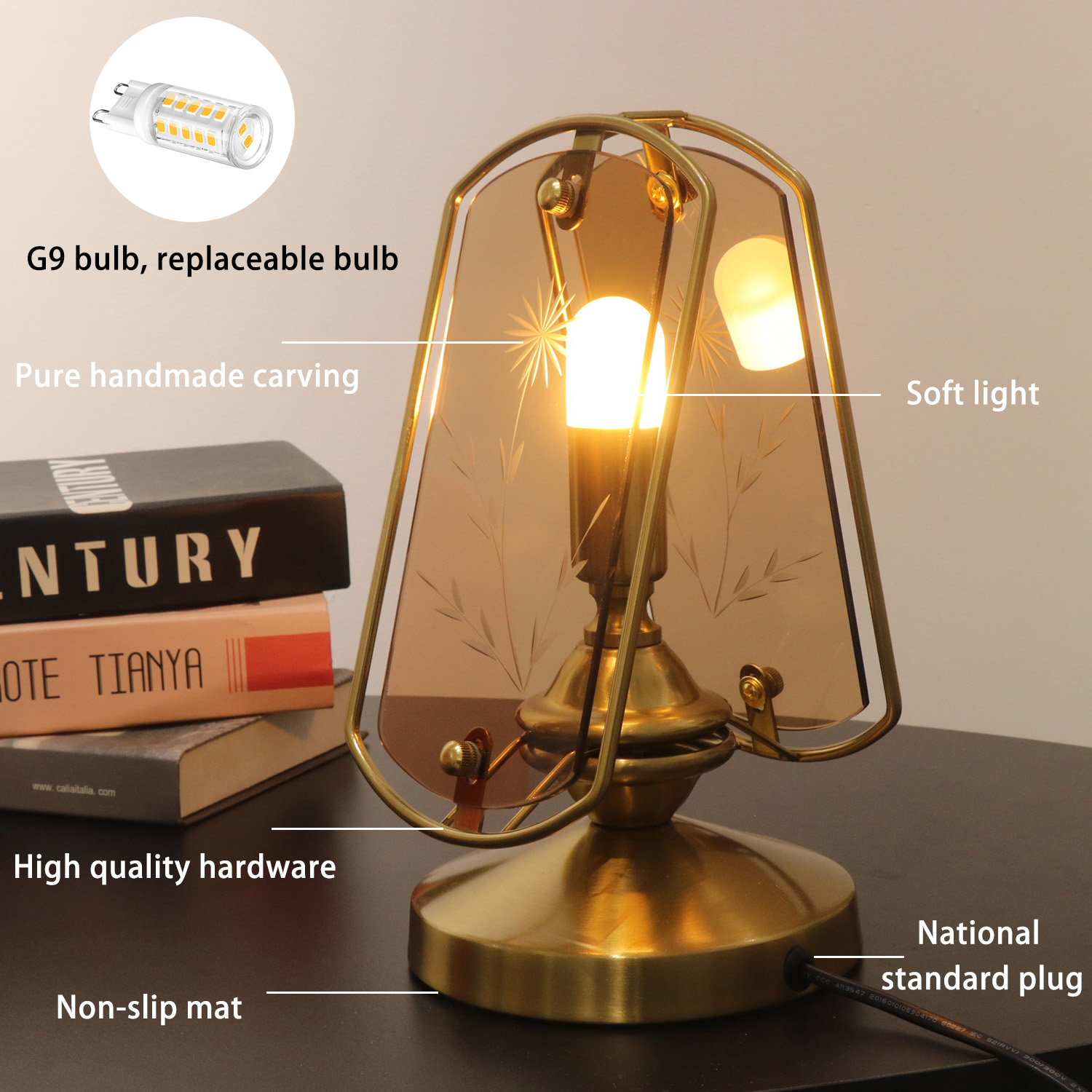 Luz de mesa de metal de vidrio de estilo retro francés luz