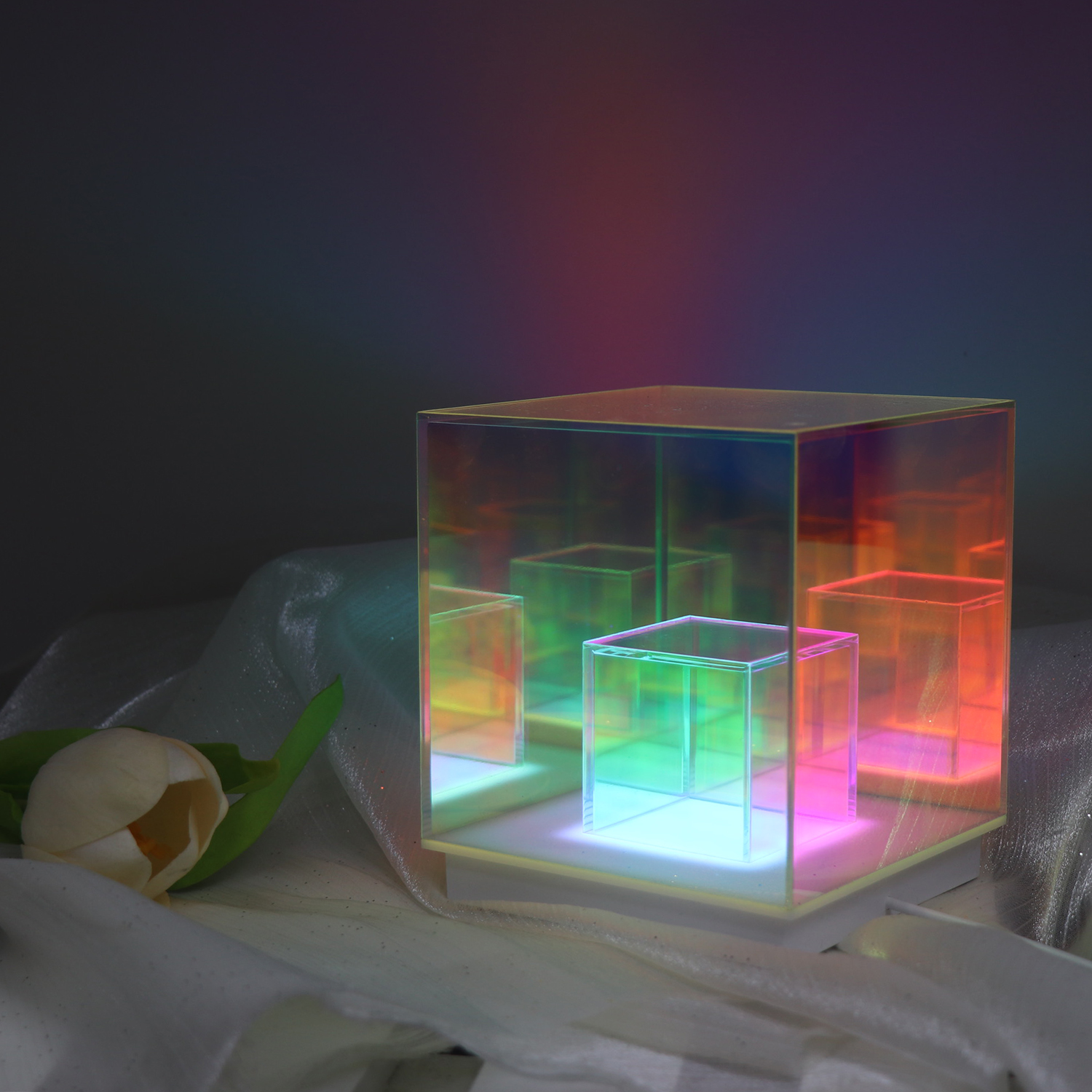 USB Cube 3D Lámpara acrílica Room colorida Luz nocturna para dormitorio 