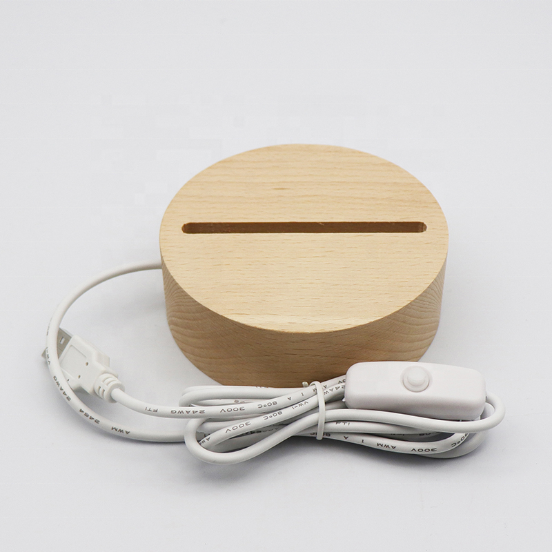 Base de lámpara de luz nocturna LED de madera USB para acrílico