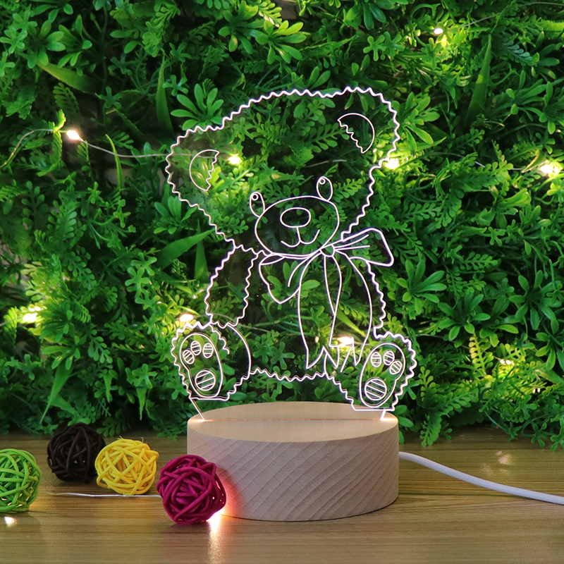 Encantador LED acrílico Oso 3d Night Light
