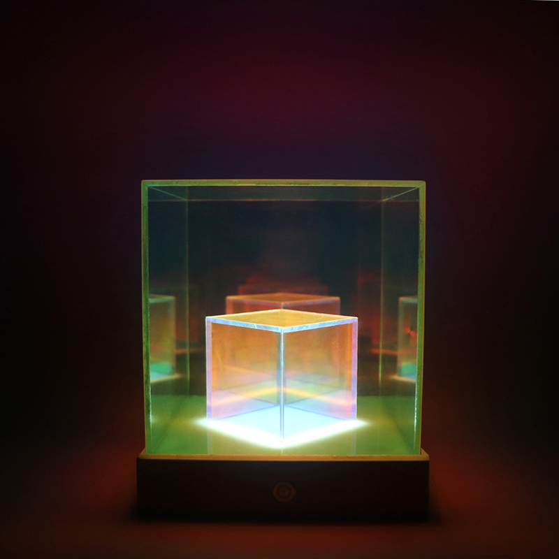 USB Lámpara acrílica holográfica 3D recarga recargable con base de madera
