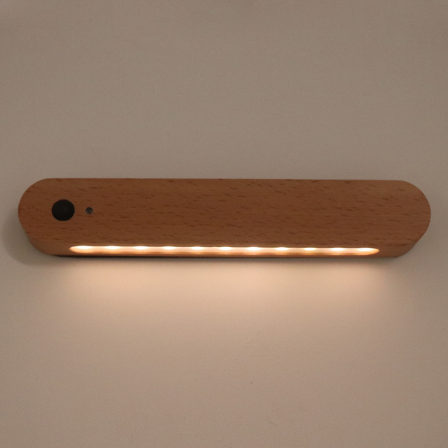Luz delantero del espejo de madera USB Sensor magnético Luz de pared