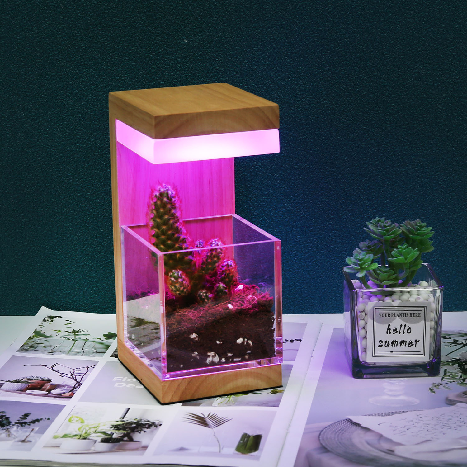 RGB 7 colores Planta LED de madera Luz de cultivo 