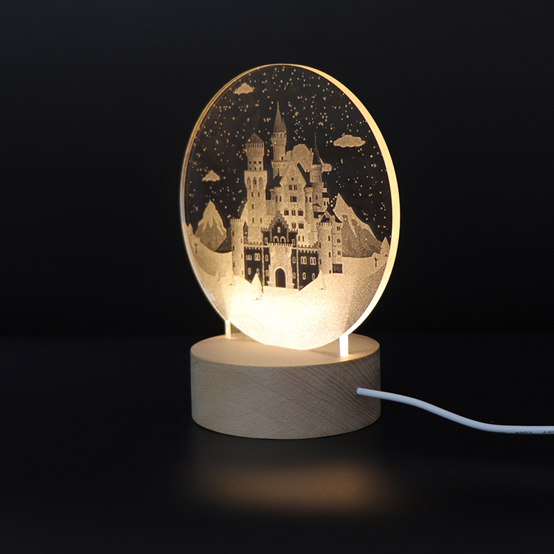 Diseño creativo de regalo Castle Castle Acrílico tallado dentro de la lámpara de escritorio