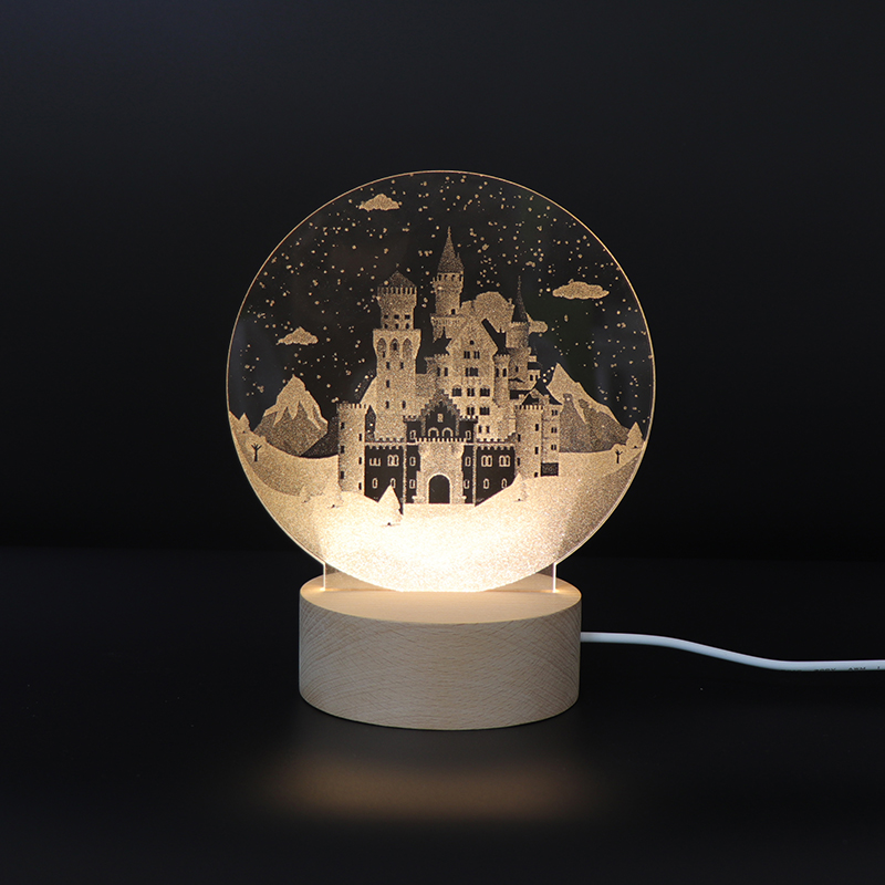 Diseño creativo de regalo Castle Castle Acrílico tallado dentro de la lámpara de escritorio