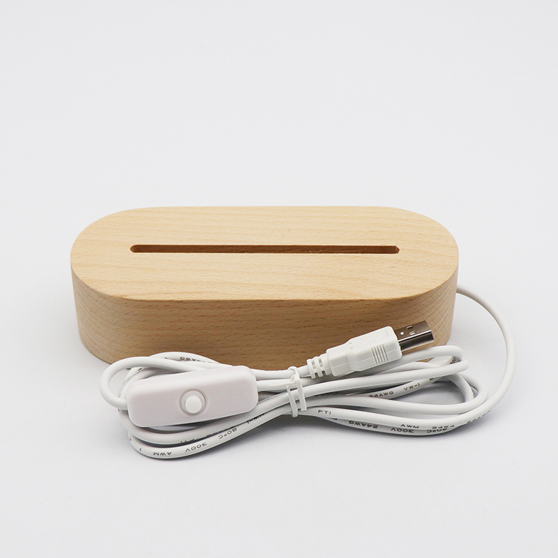Base de lámpara de luz nocturna LED de madera USB para acrílico