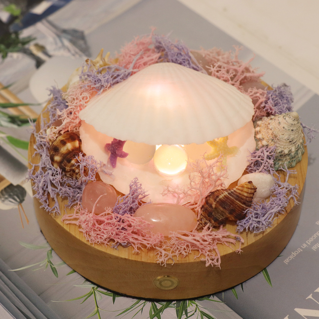 Concha hecha a mano Conch Lámpara de mesa pequeña con sonido de onda