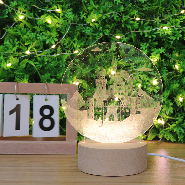Diseño creativo de regalo Castle Castle Acrílico tallado dentro de la lámpara de escritorio