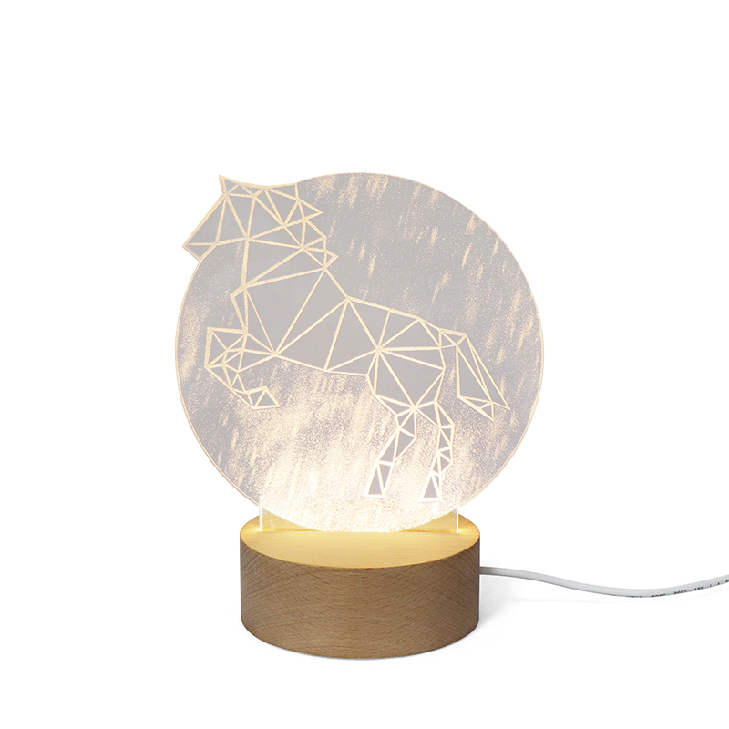 Mesa de lámpara de luz nocturna LED de acrílico LED de unicornio para dormitorio