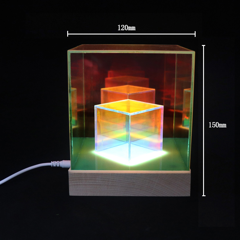 USB Lámpara acrílica holográfica 3D recarga recargable con base de madera