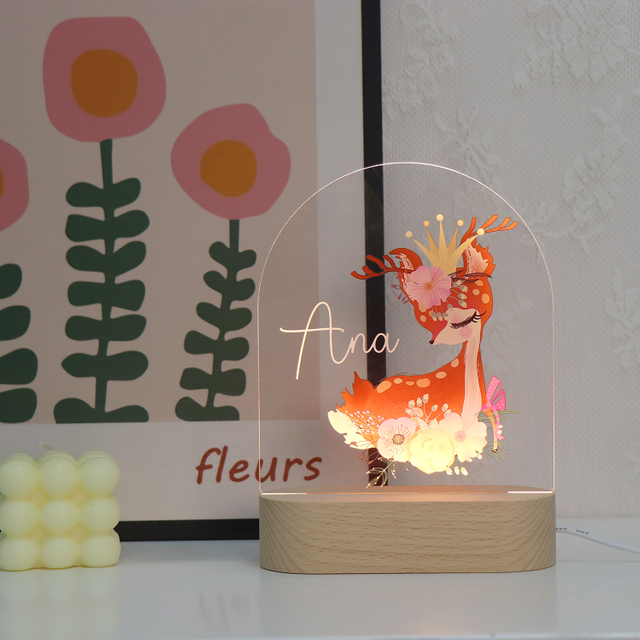 Nombre personalizado Lámpara acrílica UV Luz nocturna de animales pequeños usb