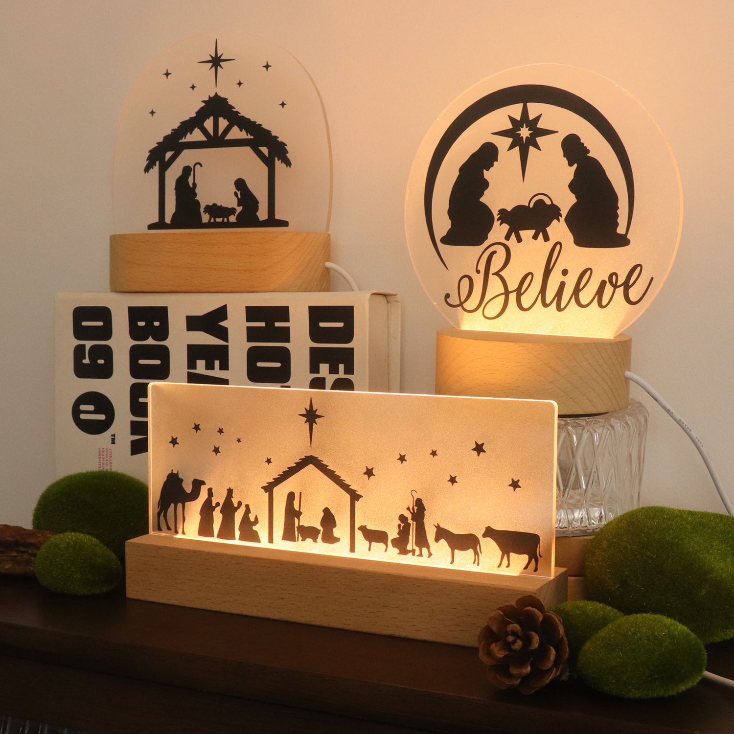 Navidad Nachtlampje Jesús Acrílico UV Noche Lámpara de luz