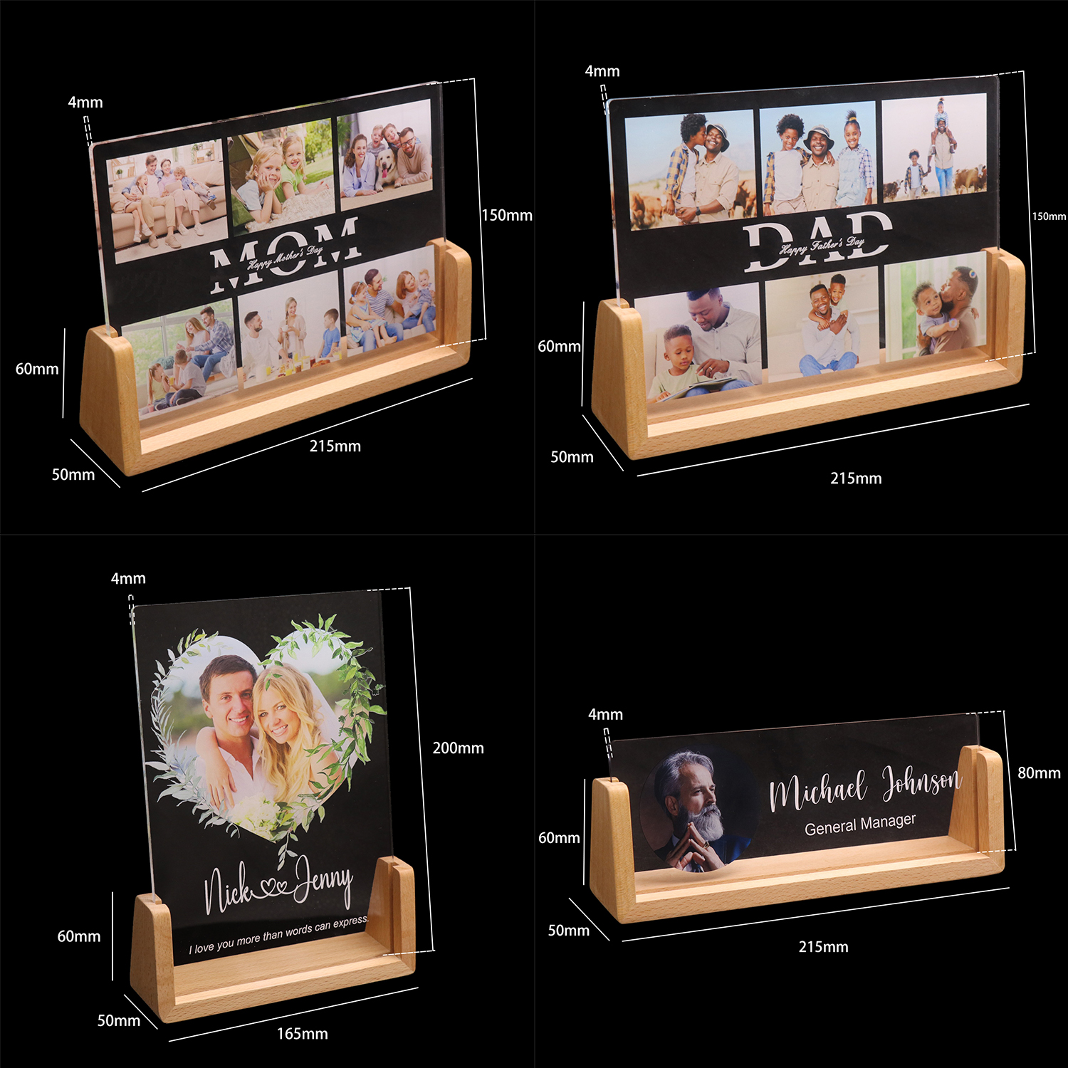 Luz de la noche acrílica Soporte en forma de U Sopotación de fotos personalizada