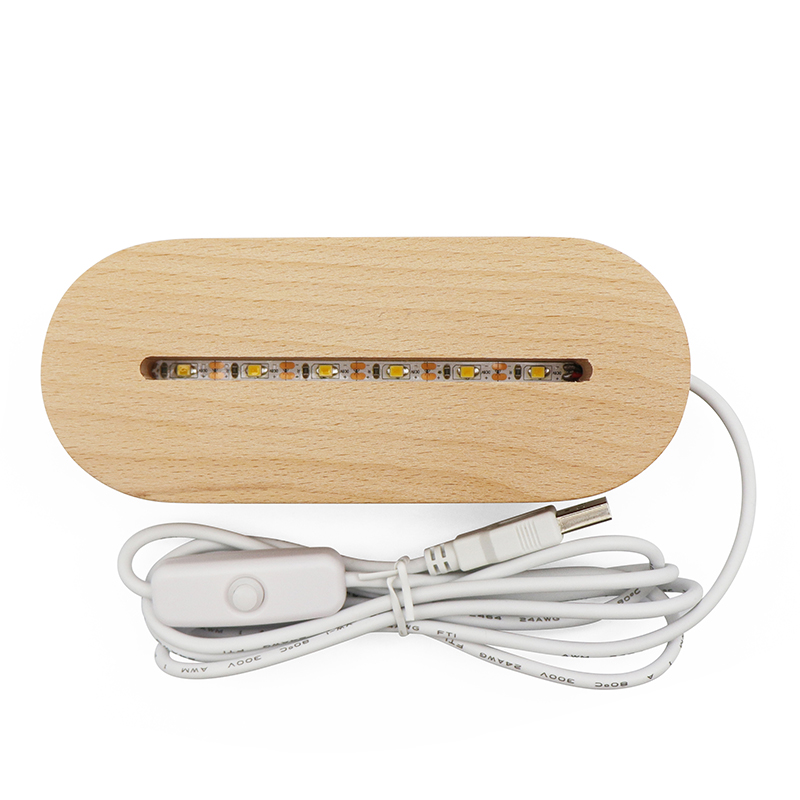 Base de lámpara de luz nocturna LED de madera USB para acrílico