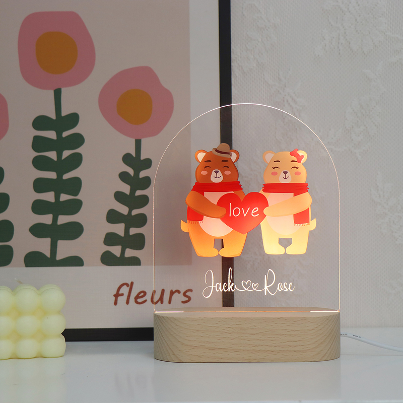 Nombre personalizado Lámpara acrílica UV Luz nocturna de animales pequeños usb