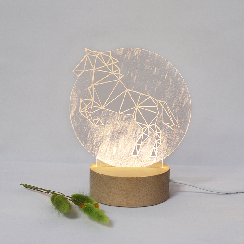 Mesa de lámpara de luz nocturna LED de acrílico LED de unicornio para dormitorio